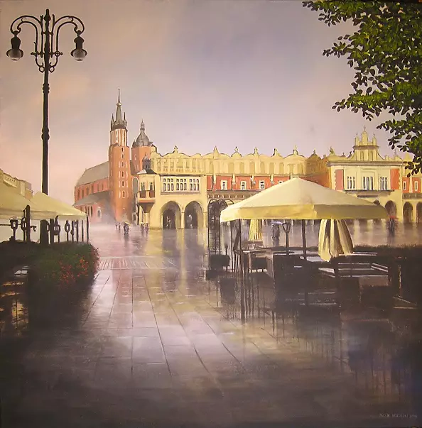 Jacek Łoziński - "Cracow - The Main Square in the rain"