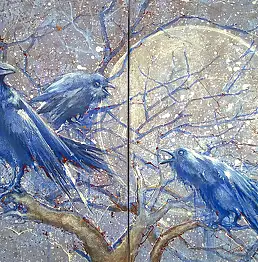 Krzysztof Trzaska, "Kruk i kawki" dyptyk - dwa obrazy, Obraz akrylowy - płótno, 80 x 60