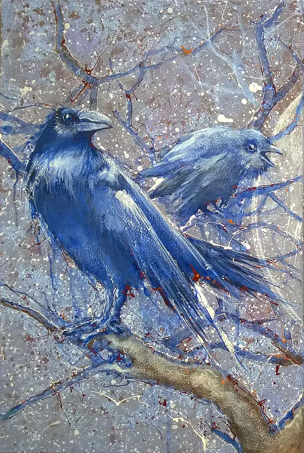 Krzysztof Trzaska - "Kruk i kawki" dyptyk - dwa obrazy