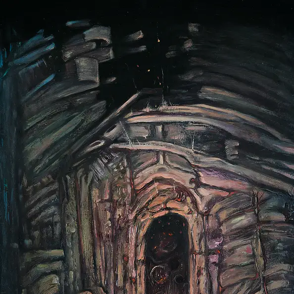 Wojciech Pater, Kryształ Przemian Mistrza Siu-Uo – Dezintegracja, Obraz olejny - płyta, 90 x 44