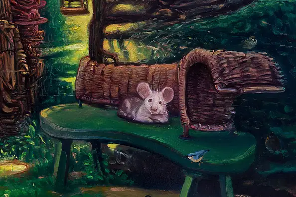 Wojciech Pater, Kryształ Przemian Mistrza Siu-Uo – Przemiana Trzecia - Przejście między Ogrodami przez Przedgórze Sudeckie, Obraz olejny - płyta, 80 x 60
