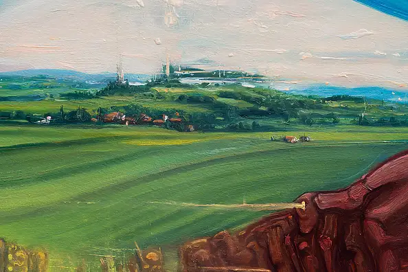 Wojciech Pater, Kryształ Przemian Mistrza Siu-Uo – Przemiana Trzecia - Przejście między Ogrodami przez Przedgórze Sudeckie, Obraz olejny - płyta, 80 x 60