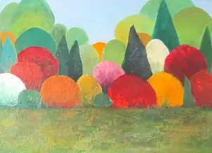 Barbara Przyborowska, Shrubs in the garden II, Acrylic painting, Oil painting, Mixed media - canvas, 70 x 50