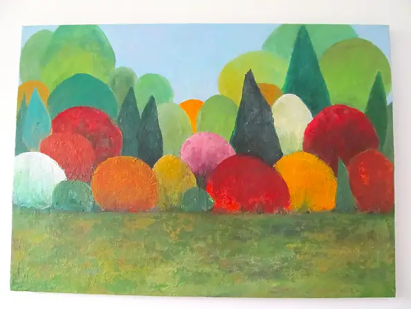 Barbara Przyborowska, Shrubs in the garden II, Acrylic painting, Oil painting, Mixed media - canvas, 70 x 50