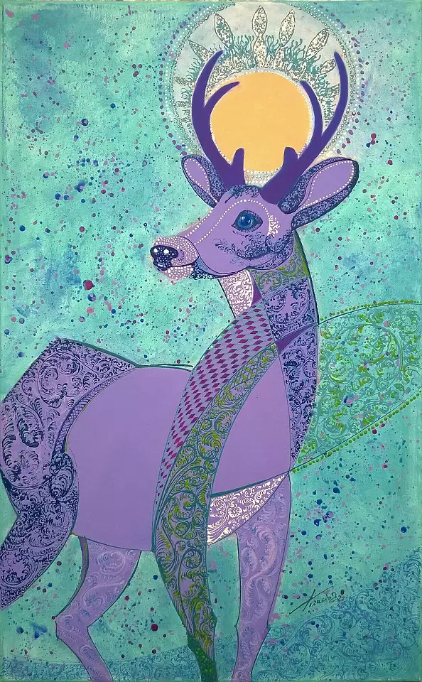 Krzysztof Trzaska - Krzysztof Trzaska, obraz Fiołkowy jeleń, akryl/płótno, 70x50 cm