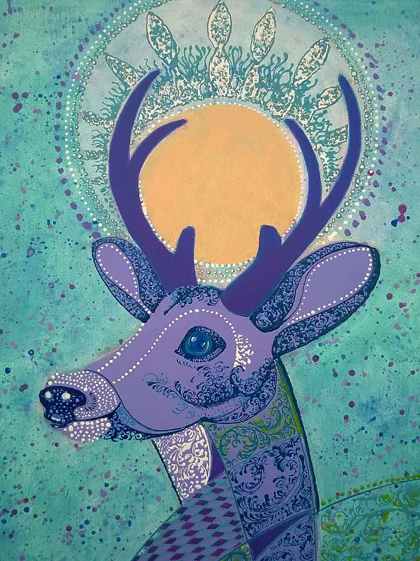 Krzysztof Trzaska - Krzysztof Trzaska, obraz Fiołkowy jeleń, akryl/płótno, 70x50 cm