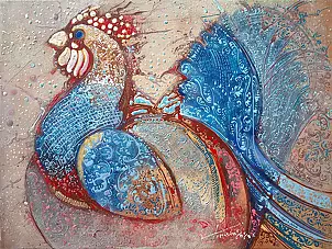   - Krzysztof Trzaska, painting "Rooster" from the series "Signs of the Zodiac", acrylic / canvas, 30x40, 2020