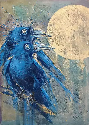   - Krzysztof Trzaska, painting Moon sonata from the series Birds, acrylic / canvas, 100x70, 2020