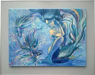 Krzysztof Trzaska - Krzysztof Trzaska painting Pisces from the Zodiac Signs series, acrylic/canvas, 60x80 in an 80x100 display frame