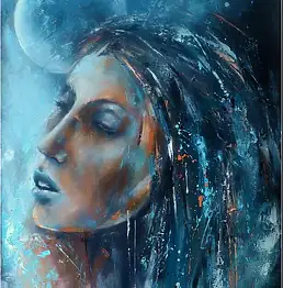 Robert Popczyk, Лунная девушка, Масляная картина - холст, 50 x 70