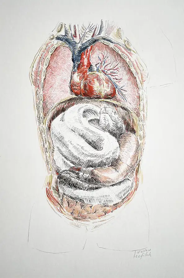 Wiesław Teofilak, The Temptation of the Serpent, Other, Pencil, Mixed media - paper, 21 x 30