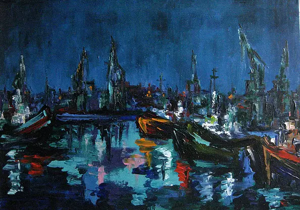 Jerzy Stachura - Fishing boats at night II