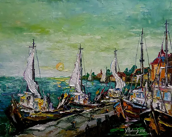 Jerzy Stachura - Fishing boats at dawn