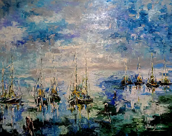 Jerzy Stachura - Fishing boats in the winter