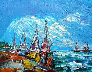 Jerzy Stachura - Boats in the harbor