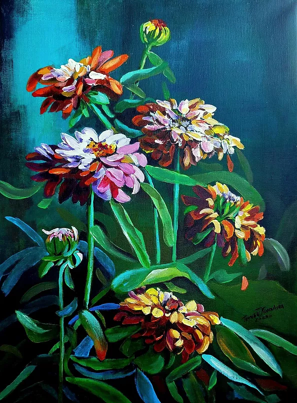 Teresa Kopańska - Zinnia flowers