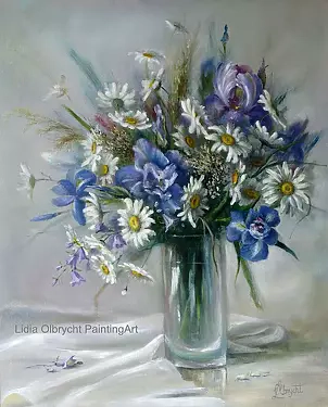Lidia Olbrycht - Flowers- Irises, Margerites