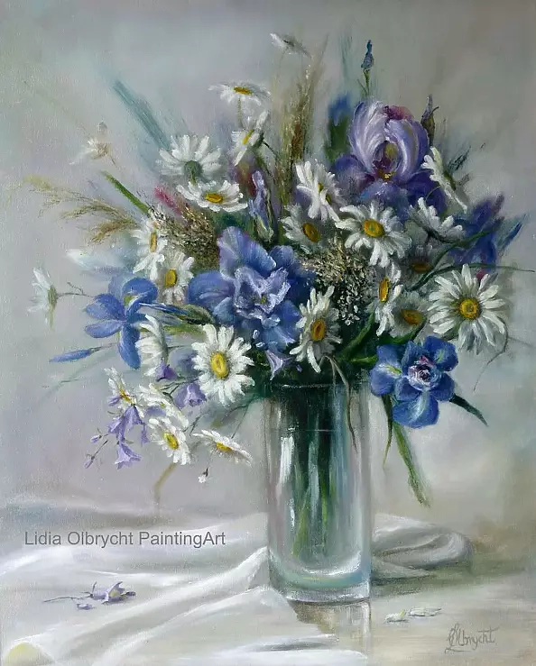 Lidia Olbrycht - Flowers- Irises, Margerites