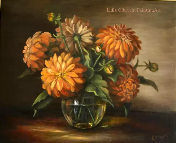 Lidia Olbrycht - Kwiaty - dalie w wazonie