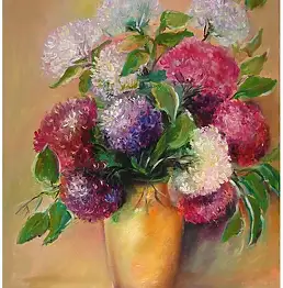 Grażyna Potocka, Kwiaty hortensje obraz olejny 50-70cm, Obraz olejny - płótno, 50 x 70