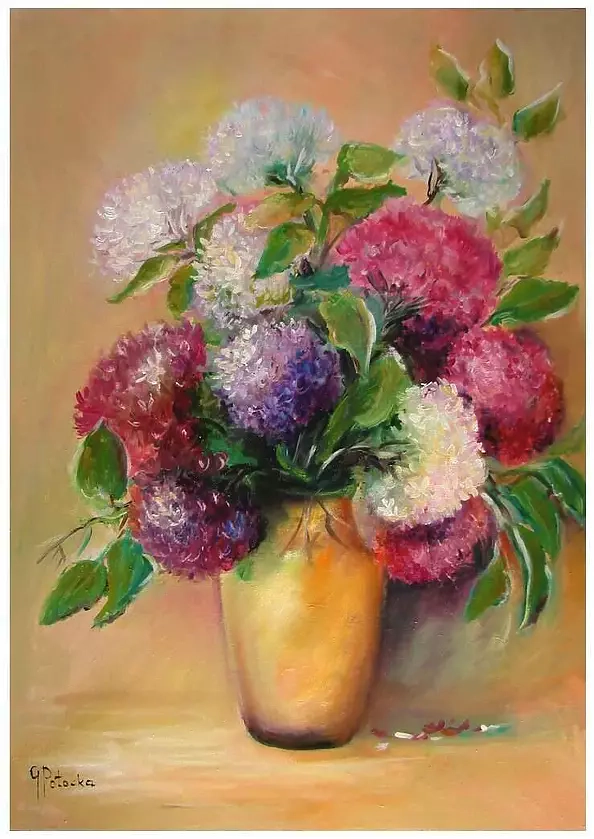 Grażyna Potocka - Kwiaty hortensje obraz olejny 50-70cm