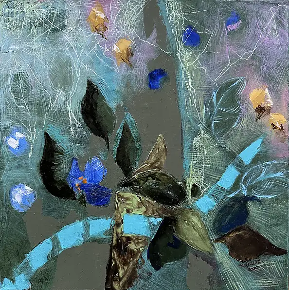 Anna Lupa Suchy, Fleurs de la nuit, Peinture à l'huile - toile, 29 x 29