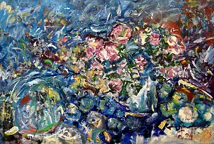 Eryk Maler, Table in the garden, Oil painting - canvas, 120 x 80