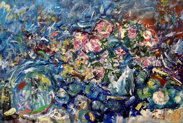 Eryk Maler, Table in the garden, Oil painting - canvas, 120 x 80