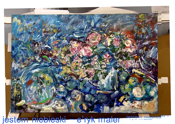 Eryk Maler, Table in the garden, Oil painting - canvas, 120 x 80