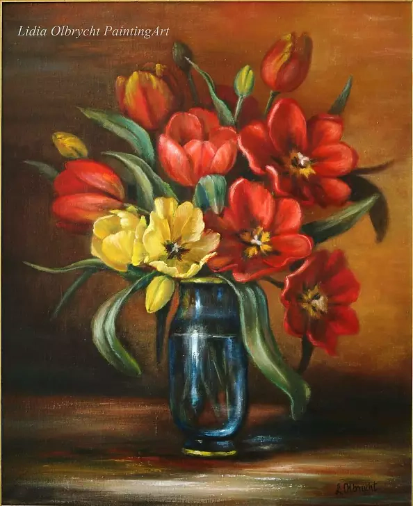 Lidia Olbrycht - Kwiaty - tulipany w wazonie