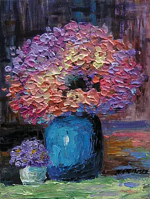   - Flowers in a blue vase