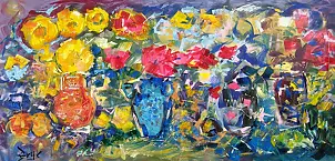 Eryk Maler - Flowers in jars, oil on canvas.