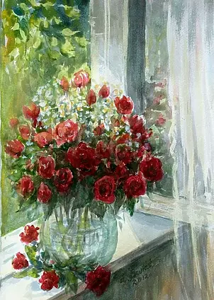   - Flowers in a glass vase by A. Jenia