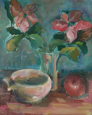   - Flowers with pot and apple