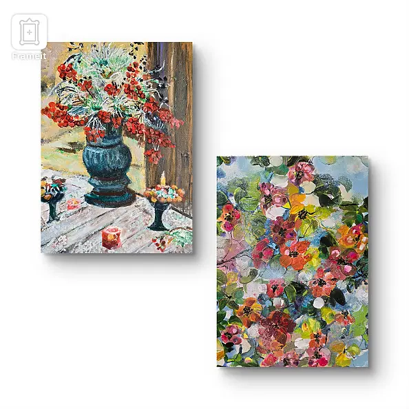 Krystyna Mościszko - Floral composition, acrylic on canvas 30x40x1cm