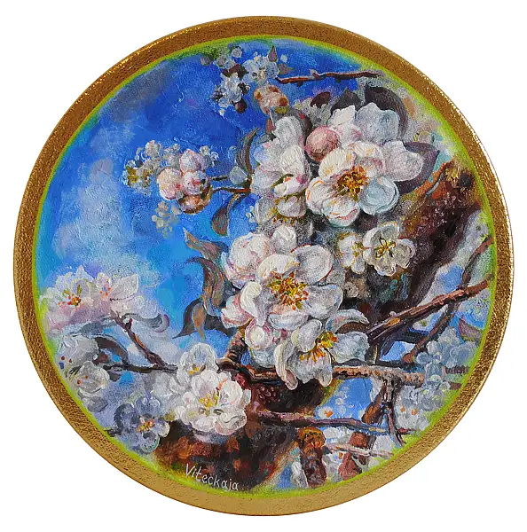 Snieżana Viteckaja, Blooming apple tree, Oil painting - canvas, 25 x 25