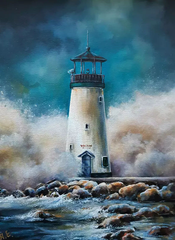 Yana Yeremenko - "LIGHTHOUSE SANTA CRUZ WALTON", marine painting, acrylic