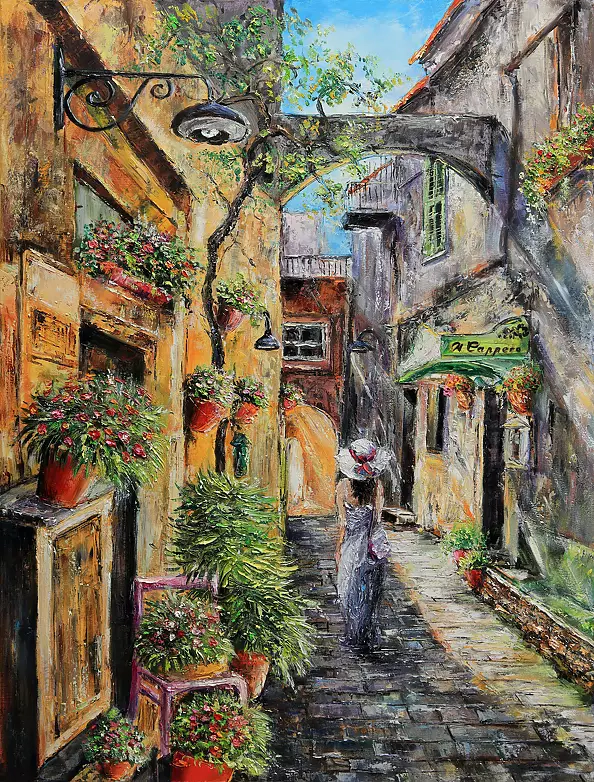 Radosław Popek - LIGURY STREET oil painting 80X60cm