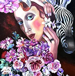 Tatyana Binovska, Lady and Zebra, Oil painting - canvas, 60 x 75