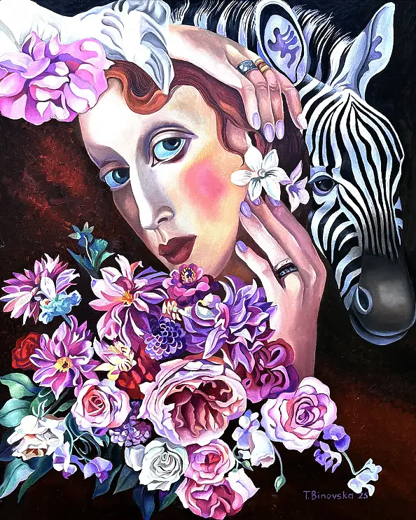 Tatyana Binovska, Lady and Zebra, Obraz olejny - płótno, 60 x 75