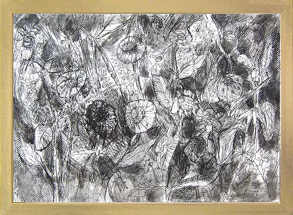 Anna Skowronek - Łąka-czarno biały rysunek, oryginał, unikat