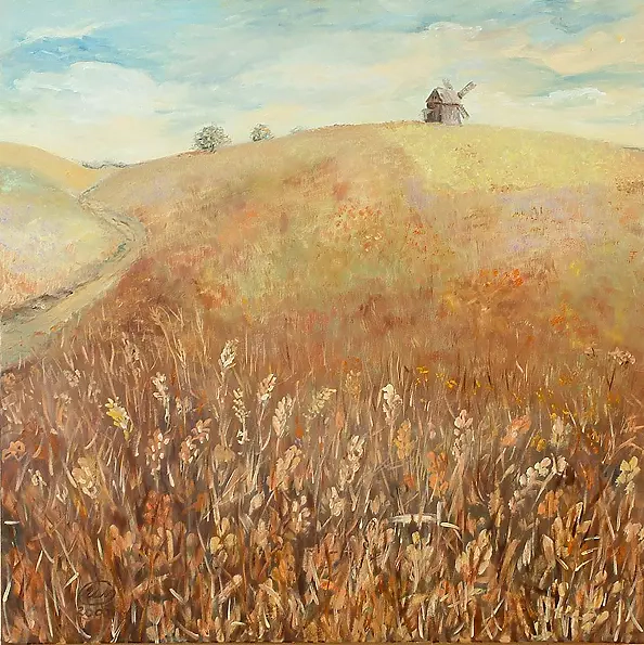 Urszula Nieborak - Landscape with a windmill