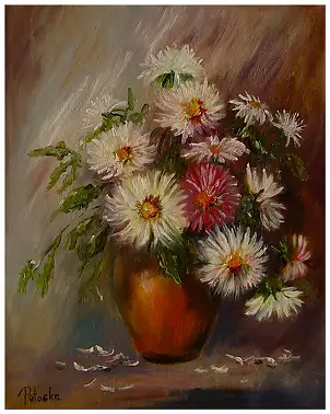 Grażyna Potocka, Lato astry obraz olejny 44cm -35cm, Obraz olejny - płótno, 35 x 44