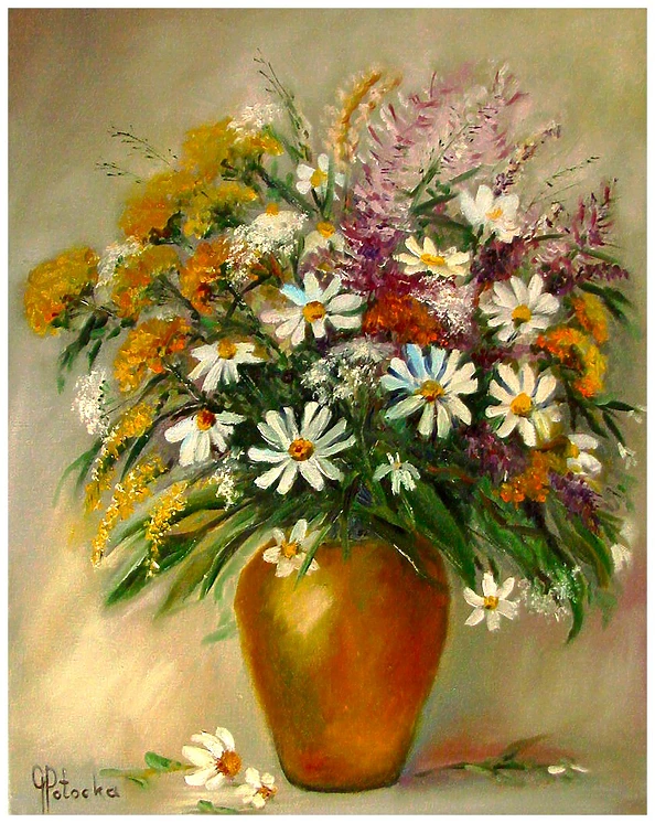 Grażyna Potocka - Summer in a bouquet oil painting 40-50cm