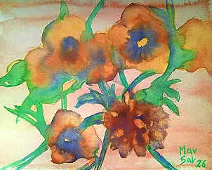 Marzena Salwowska, Sommer der venezianischen Rosatöne/Gras und Blumen, Aquarelle - Papier, 35 x 29