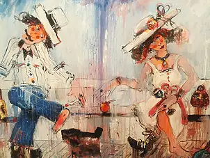 Dariusz Grajek, Lovers' bench and..., Acrylic painting, Oil painting - canvas, 116 x 80