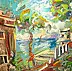 Marcin Stępniowski, French Riviera. Jazz in the heat of summer, Oil painting - panel, 100 x 80