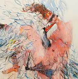 Dariusz Grajek, Leda i łabędź...., Obraz akrylowy, Obraz olejny - płótno, 120 x 80