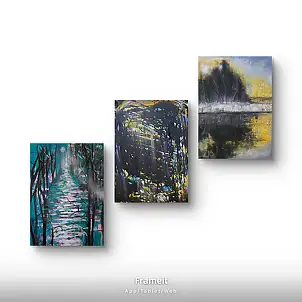 Ewa Mościszko, Composizione boschiva su tela 70x50x1 cm, Quadro ad acrilico - tela, 50 x 70