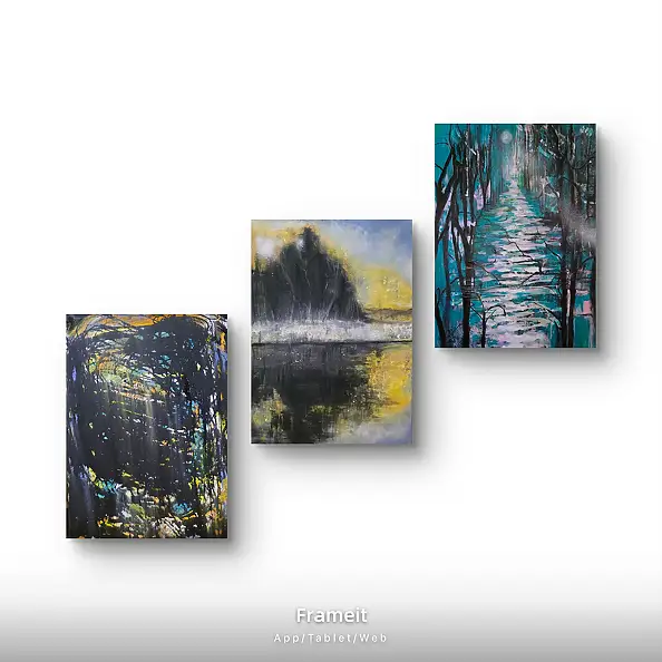 Ewa Mościszko, Composizione boschiva su tela 70x50x1 cm, Quadro ad acrilico - tela, 50 x 70